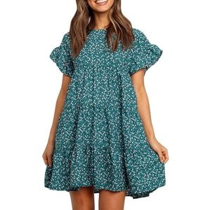 Womens Boho Floral Printed Babydoll Ruffles Casual